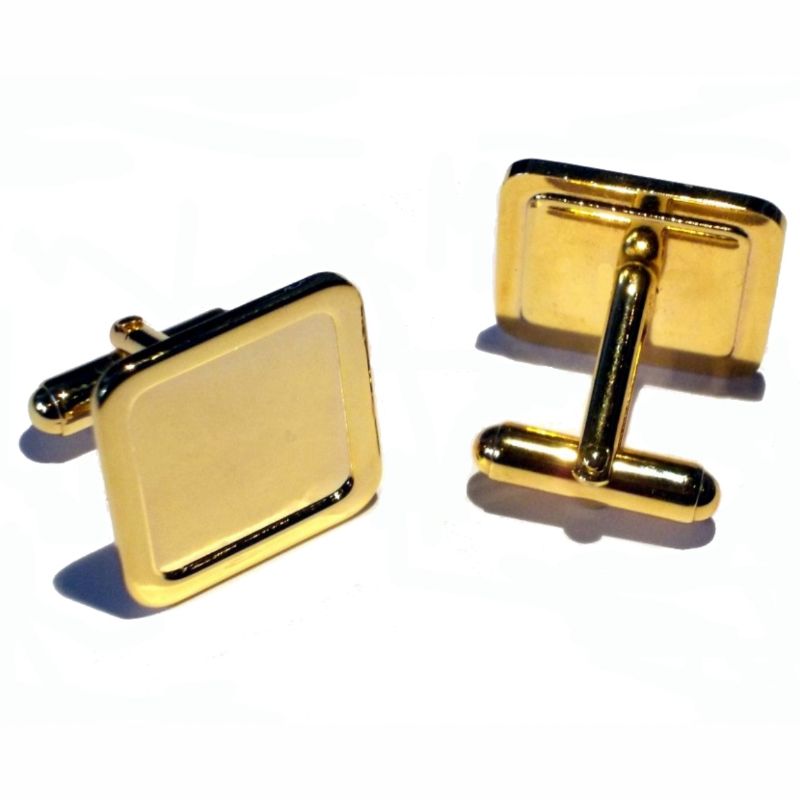 Cufflink Pair Square 16mm gold and clear dome